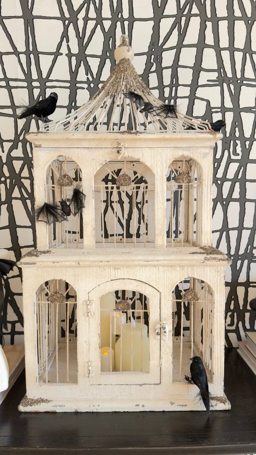 Vintage White Architectural Birdcage - Curated Home Decor
