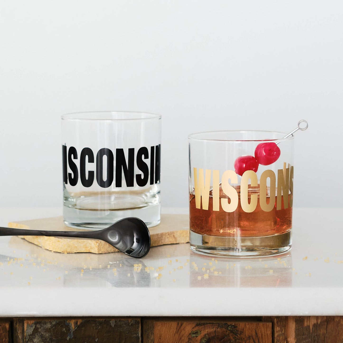 Wisconsin Typography Rocks Glasses - Curated Home Decor