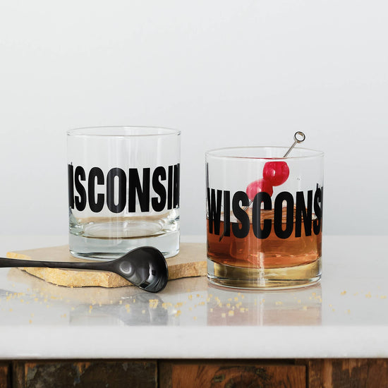 Wisconsin Typography Rocks Glasses - Curated Home Decor