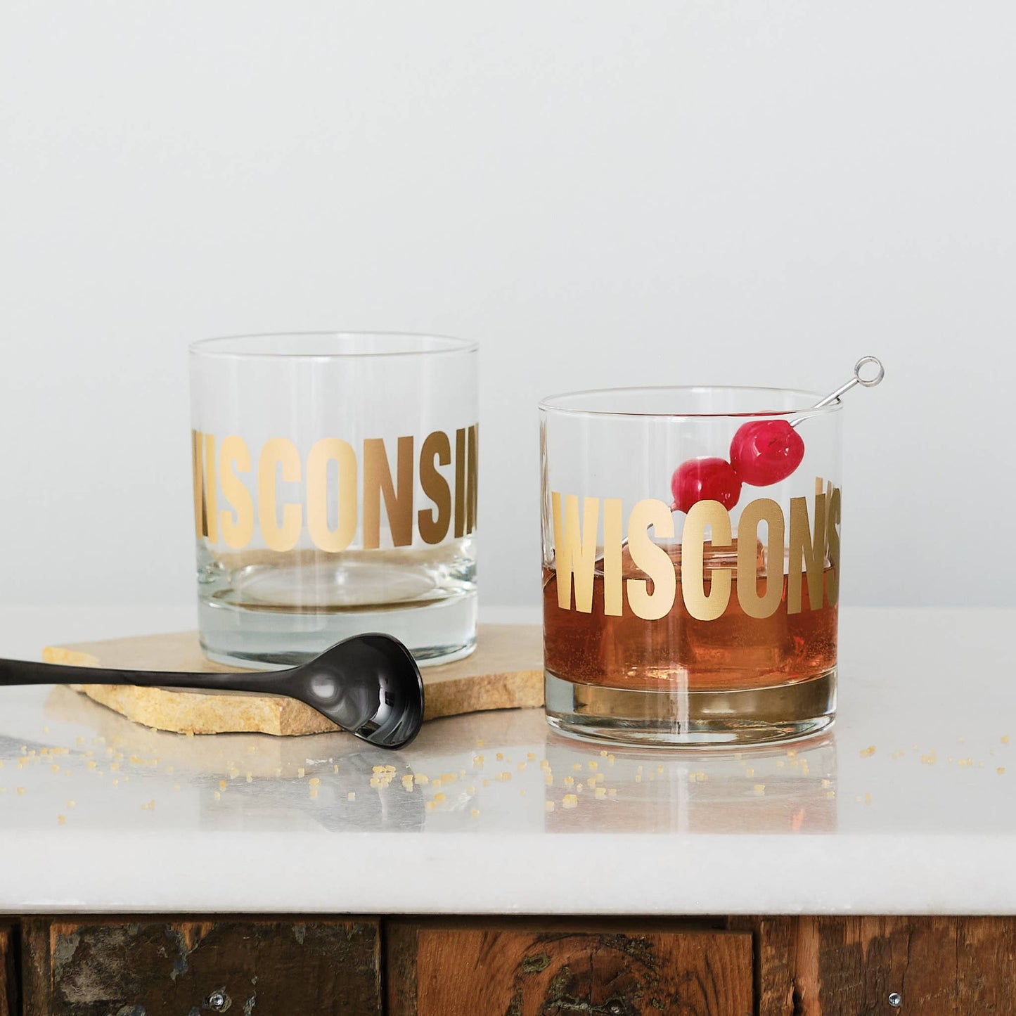 Wisconsin Typography Rocks Glasses - Curated Home Decor