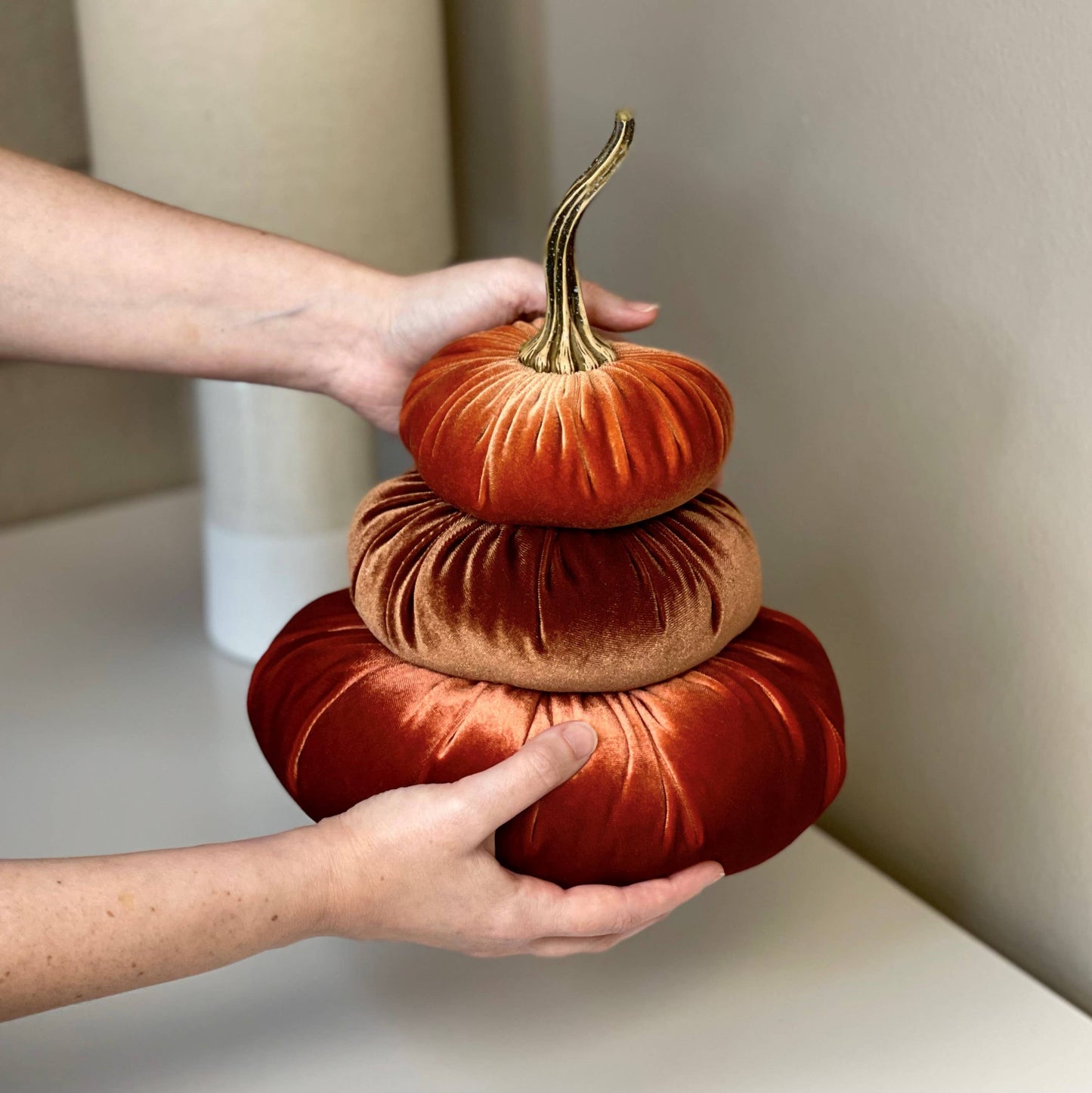 Stacked Pumpkins Centerpiece in Harvest Bronze Rust - Curated Home Decor