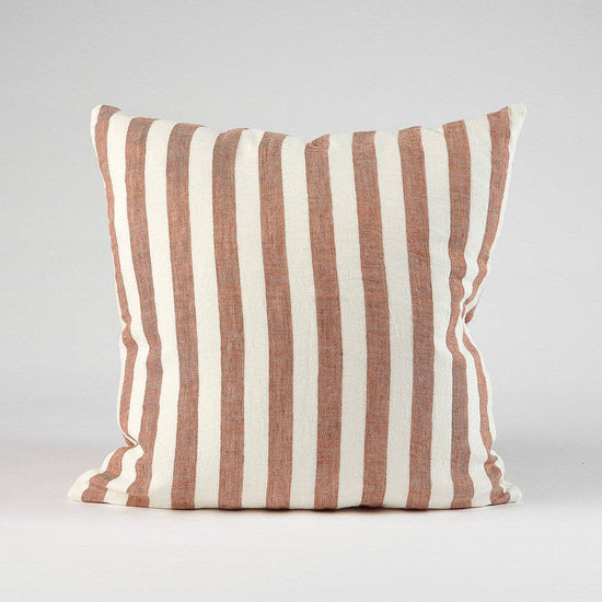 Santi Outdoor Linen Cushion Cover in "White with Nutmeg Stripe"