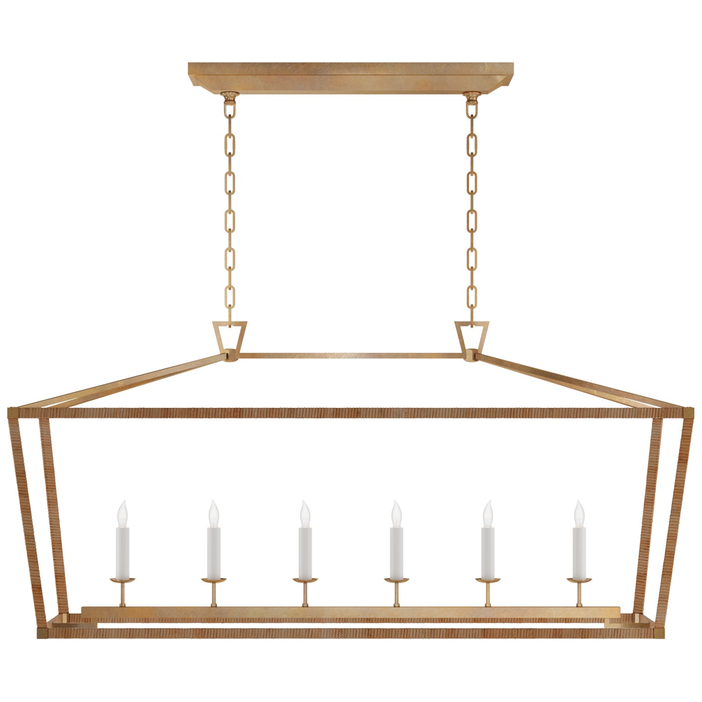 Visual Comfort Signature - CHC 5766AB/NRT - LED Linear Pendant - Darlana Wrapped - Antique-Burnished Brass and Natural Rattan