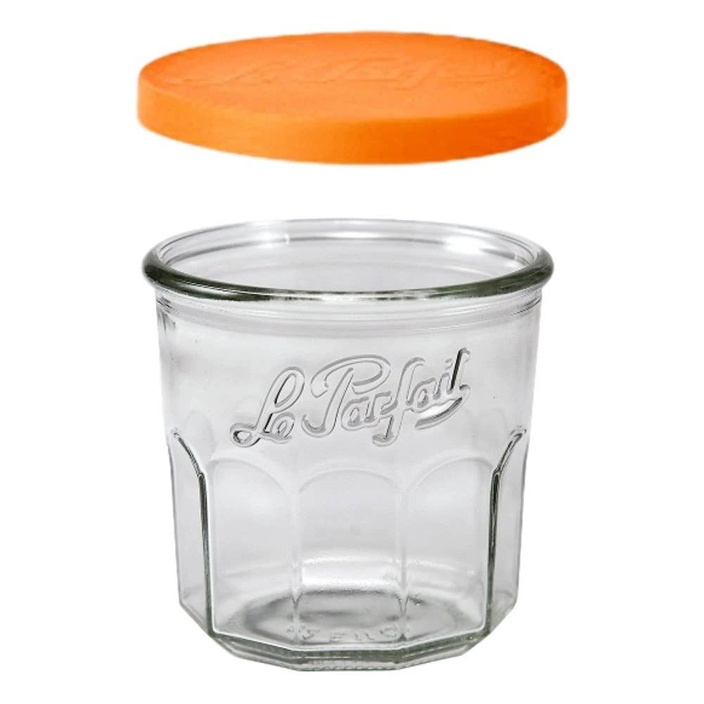 French Jam Pot/ Faceted Drinking Glass with Orange Cover- 15oz - Curated Home Decor