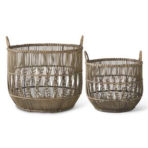 Set of 2 Gray Washed Rattan Nesting Baskets - Curated Home Decor