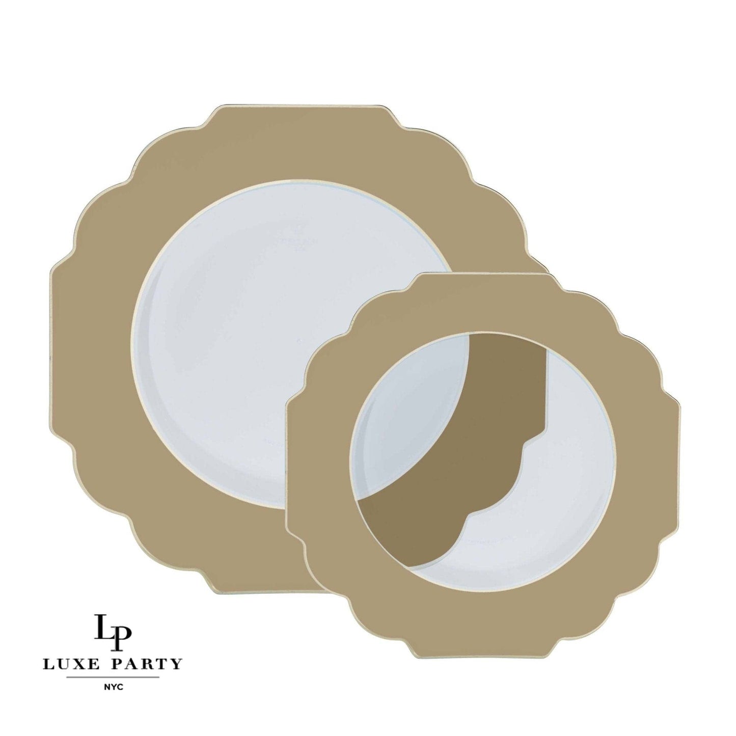 10 Pack 8" Scalloped Clear Gold Plastic Appetizer Plates