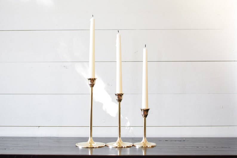 Set of 3 Brass Candlesticks - Curated Home Decor