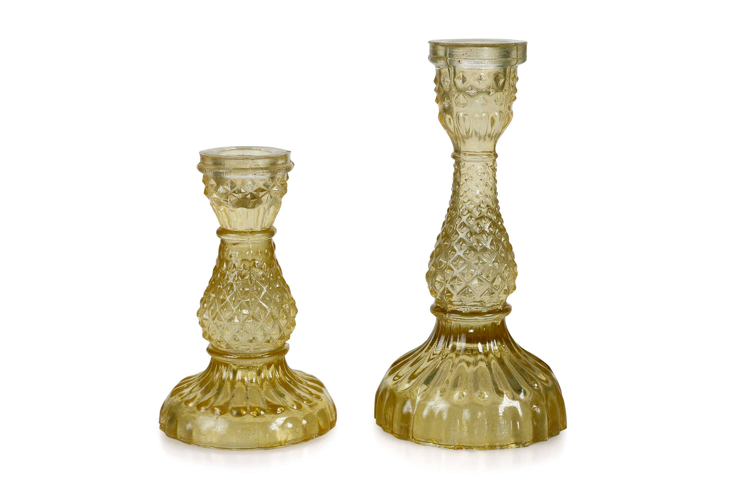 Vintage Glass Candle Stick Holder Set of 2 - Yellow - Curated Home Decor
