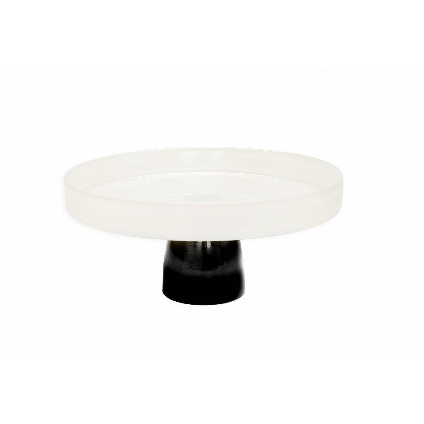 White Glass Cake Plate on Black Stem - Curated Home Decor