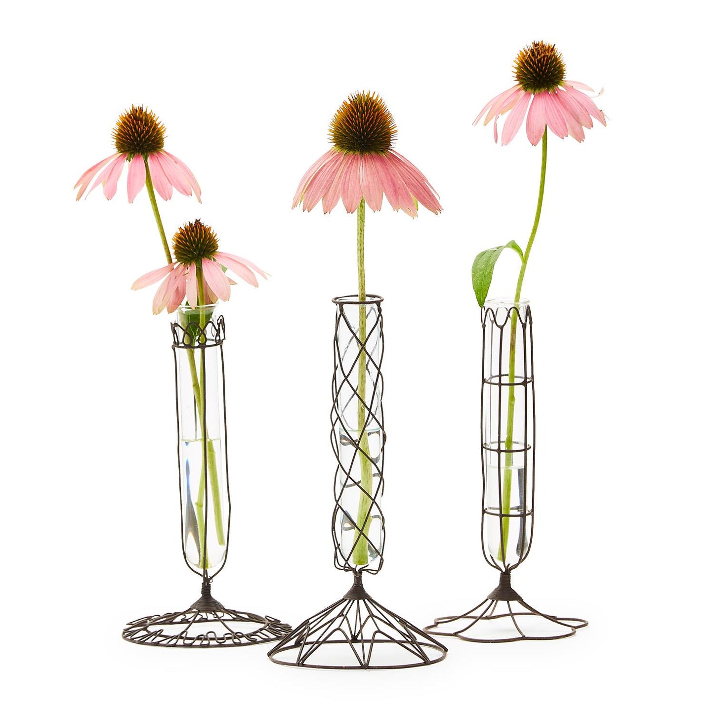 Load image into Gallery viewer, Set Of 3 French Wire Stem Vase w/ Antique White Finish &amp;amp; Glass Liner - Curated Home Decor
