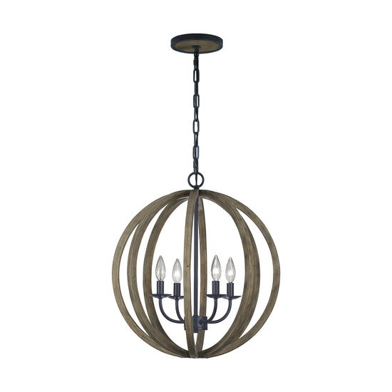 Visual Comfort Studio - F2935/4WOW/AF - Four Light Pendant - Allier - Weathered Oak Wood / Antique Forged Iron