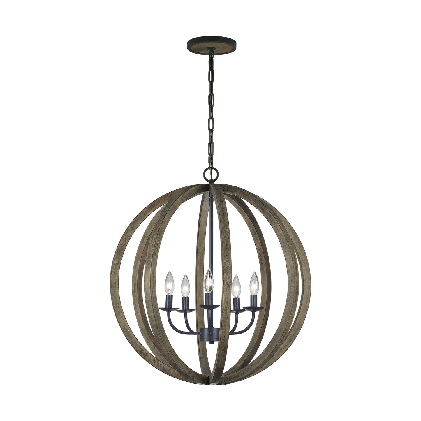 Visual Comfort Studio - F2936/5WOW/AF - Five Light Pendant - Allier - Weathered Oak Wood / Antique Forged Iron