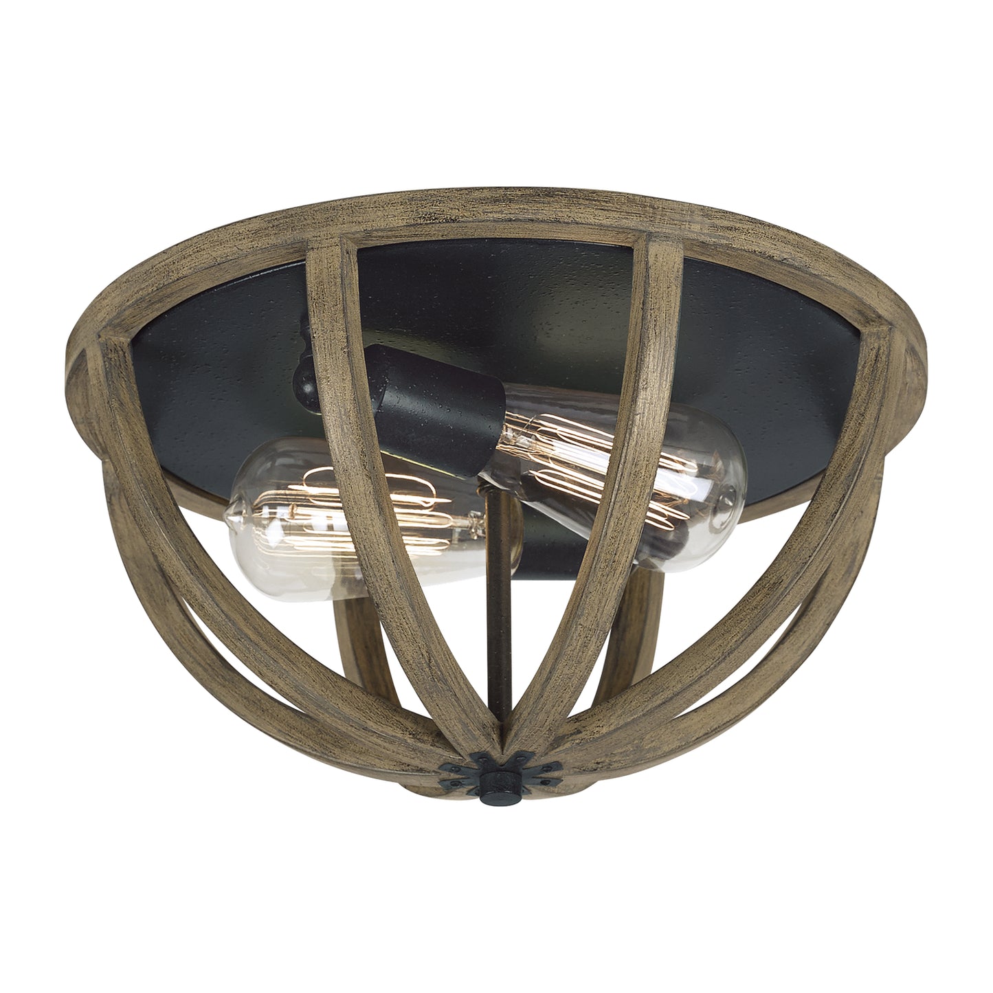 Visual Comfort Studio - FM400WOW/AF - Two Light Flush Mount - Allier - Weathered Oak Wood / Antique Forged Iron