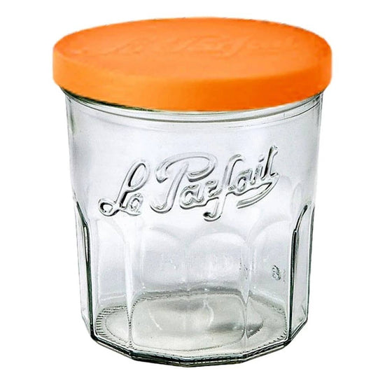 French Jam Pot/ Faceted Drinking Glass with Orange Cover- 11oz - Curated Home Decor