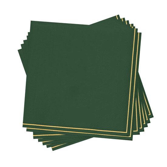 Emerald with Gold Stripe Paper Cocktail Napkins | pack of 20