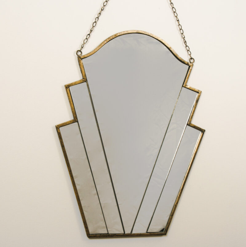 Antique Gold  Art Deco Style Hanging Mirror