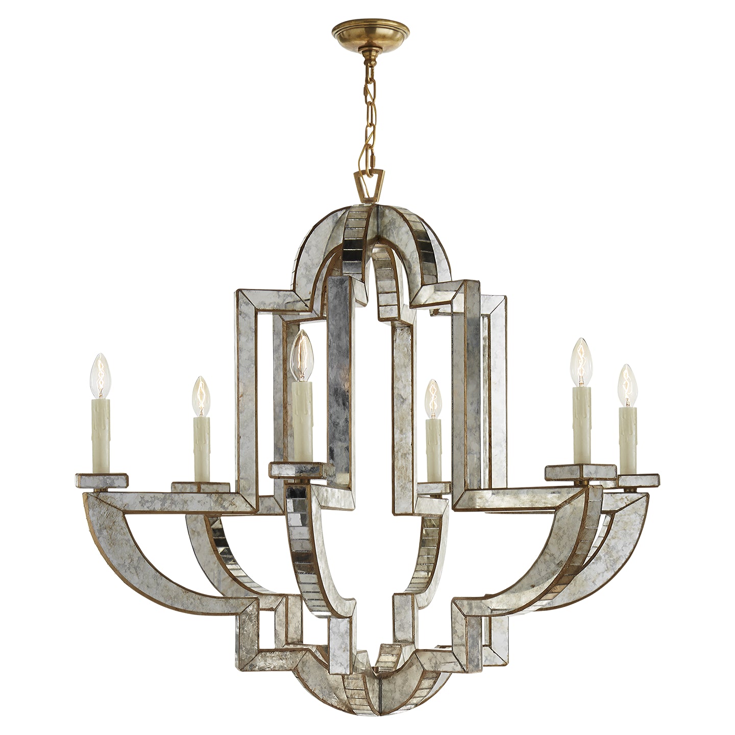 Load image into Gallery viewer, Visual Comfort Signature - NW 5041AM/HAB - Six Light Chandelier - Lido - Antique Mirror with Antique Brass
