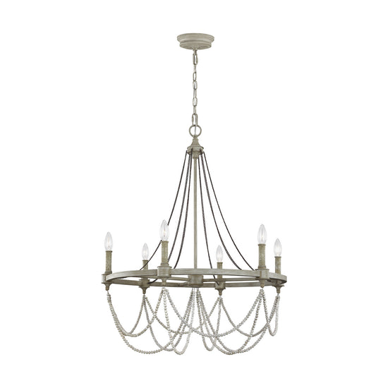 Visual Comfort Studio - F3132/6FWO/DWW - Six Light Chandelier - Beverly - French Washed Oak / Distressed White Wood