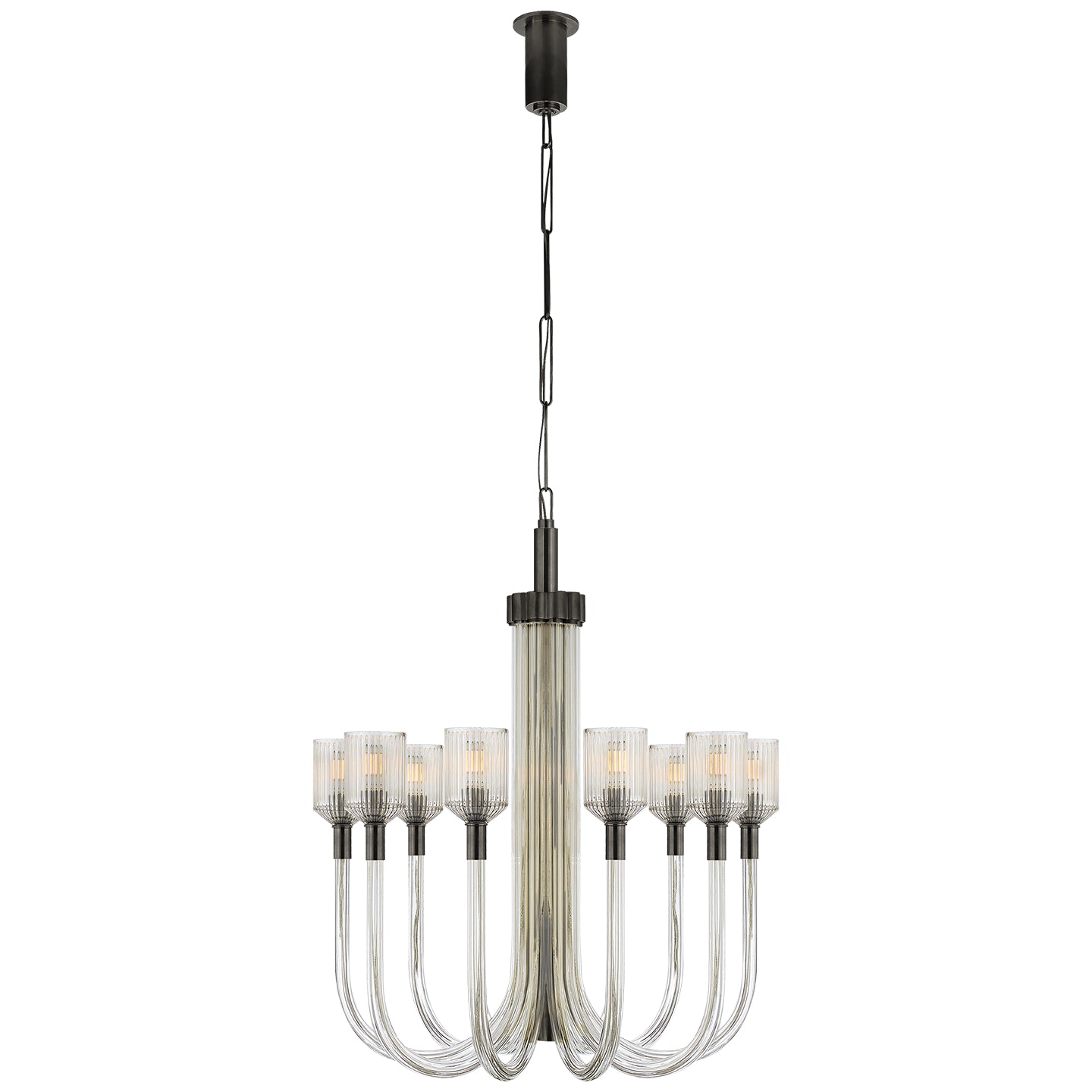 Visual Comfort Signature - KW 5401CRB/BZ - Ten Light Chandelier - Reverie - Clear Ribbed Glass and Bronze