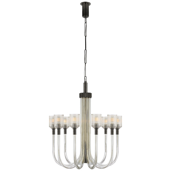 Visual Comfort Signature - KW 5401CRB/BZ - Ten Light Chandelier - Reverie - Clear Ribbed Glass and Bronze