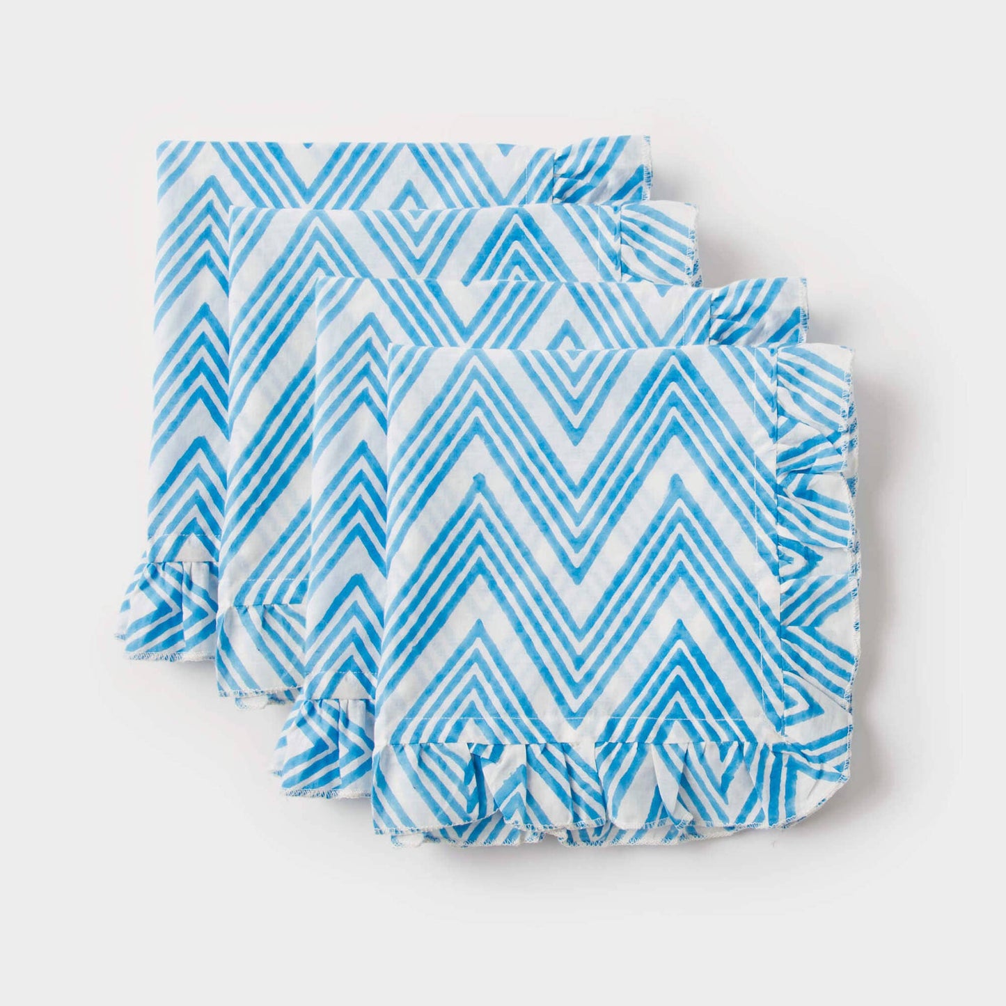 Blue ZigZag Ruffled Napkins - Set of 4 - Curated Home Decor