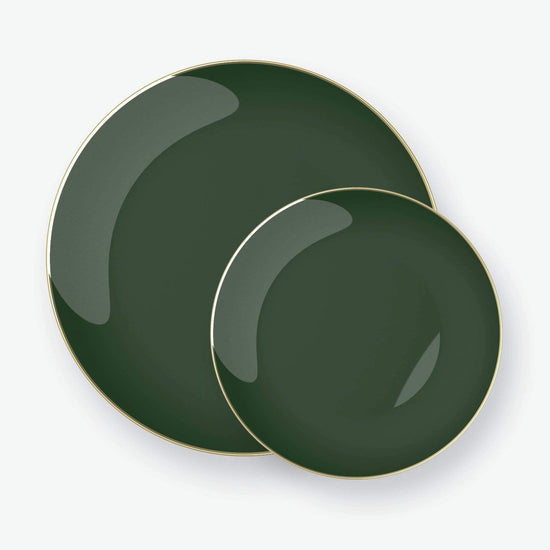 Round Emerald • Gold Plastic Plates | 10 Pack: 10.25" Dinner Plates