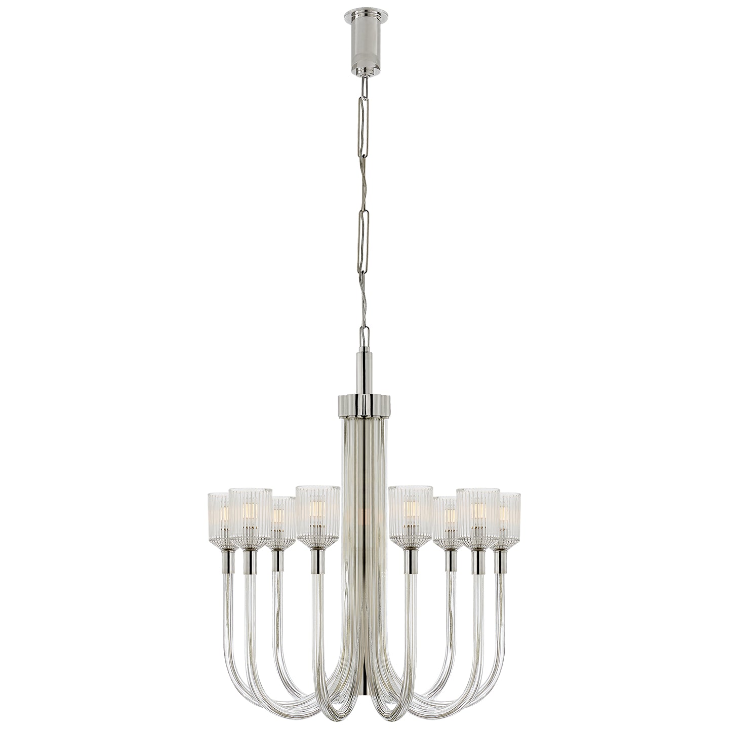 Load image into Gallery viewer, Visual Comfort Signature - KW 5401CRB/PN - Ten Light Chandelier - Reverie - Clear Ribbed Glass and Polished Nickel
