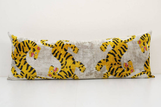 Tiger Ikat Velvet Bedding Pillow, Silk Lumbar Cushion Cover - Curated Home Decor