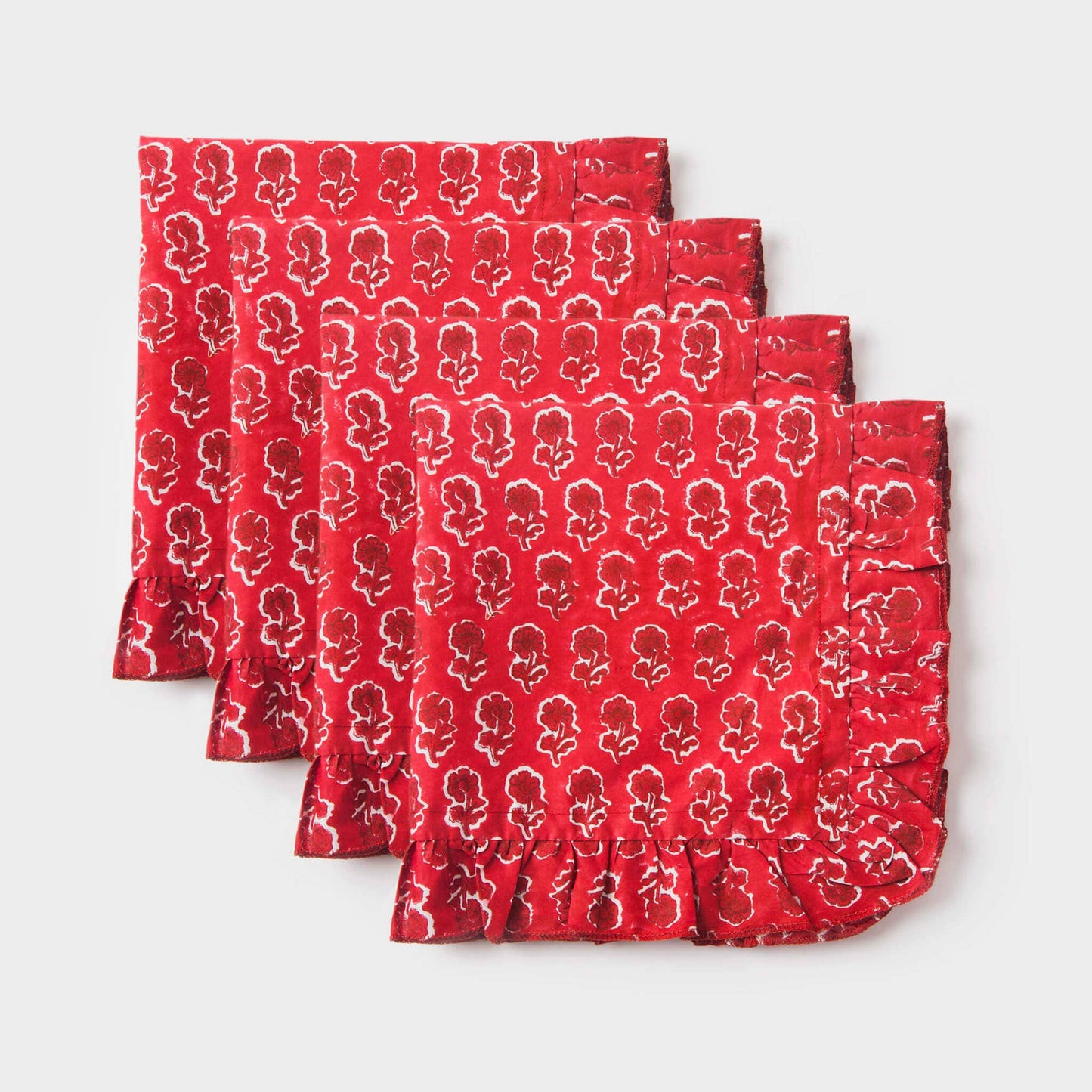 Daisy Patterned Ruffled Napkins - Set of 4 - Curated Home Decor