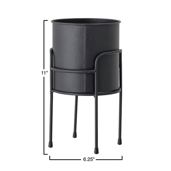 Black Metal Planter with Stand - Curated Home Decor