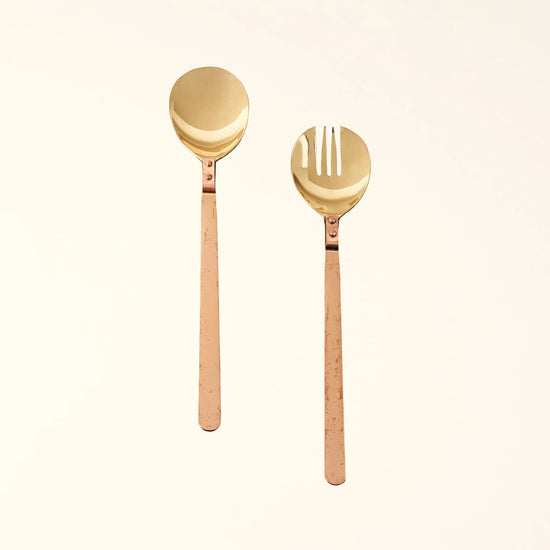 Brass Salad Servers W/ Copper Handles - Curated Home Decor