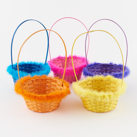 Load image into Gallery viewer, Bamboo Easter Basket With Marabou Trim - Curated Home Decor
