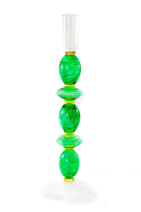 Spindle Candlestick-green - Curated Home Decor
