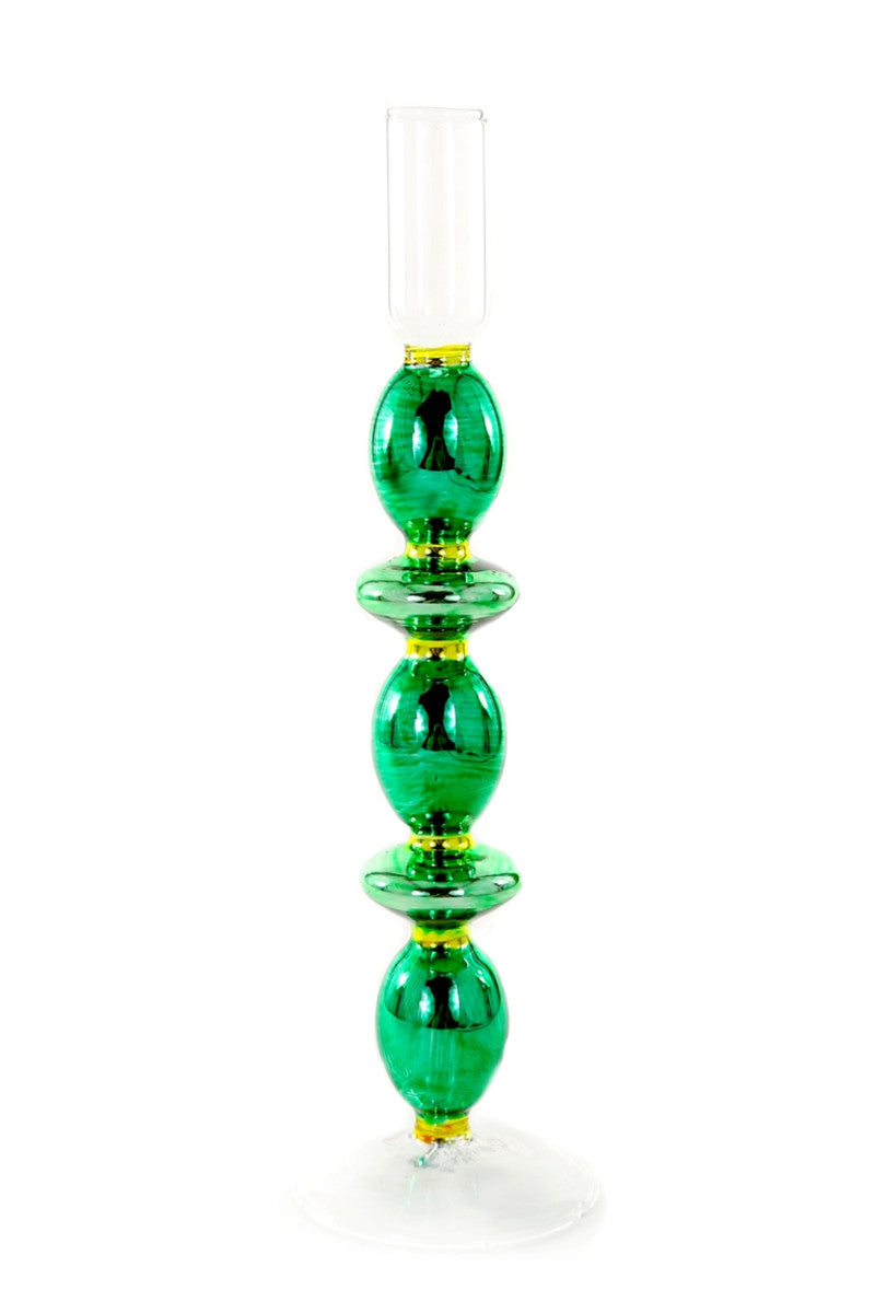 Spindle Candlestick-shiny Green - Curated Home Decor