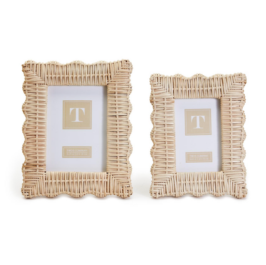Load image into Gallery viewer, Wicker Scalloped  Frame Set of 2 - Curated Home Decor
