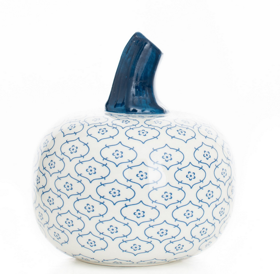 Load image into Gallery viewer, Blue &amp;amp; White Porcelain Pumpkin- Small - Curated Home Decor
