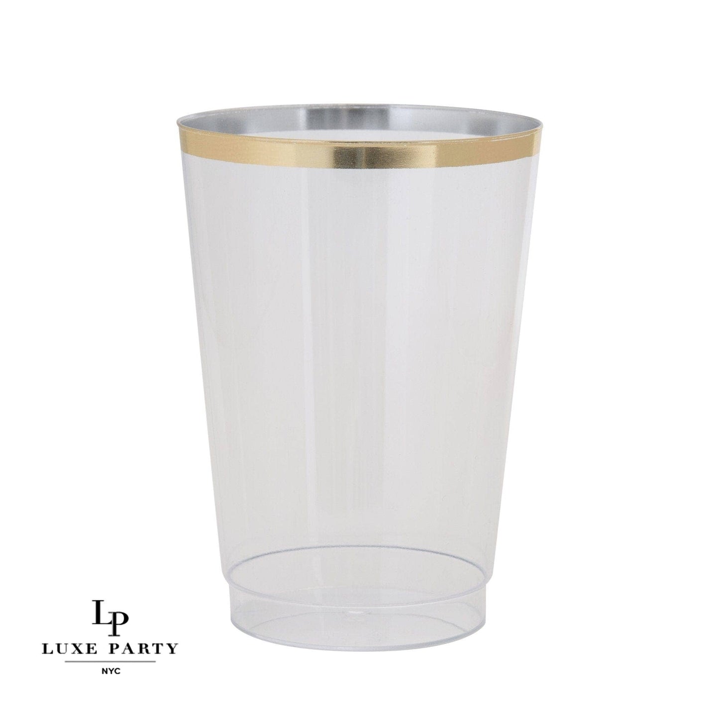 Luxe Set of 20| 9 Oz Clear Plastic Cups with Gold rim