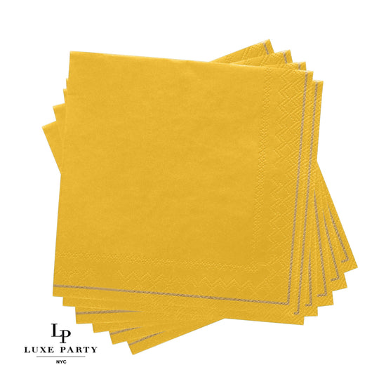 Yellow with Gold Stripe Lunch Napkins | Pack of 20