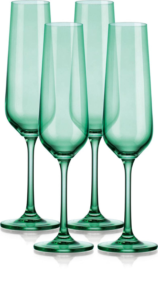 Colored Crystal  Set of Four Colored Champagne Flutes-GREEN
