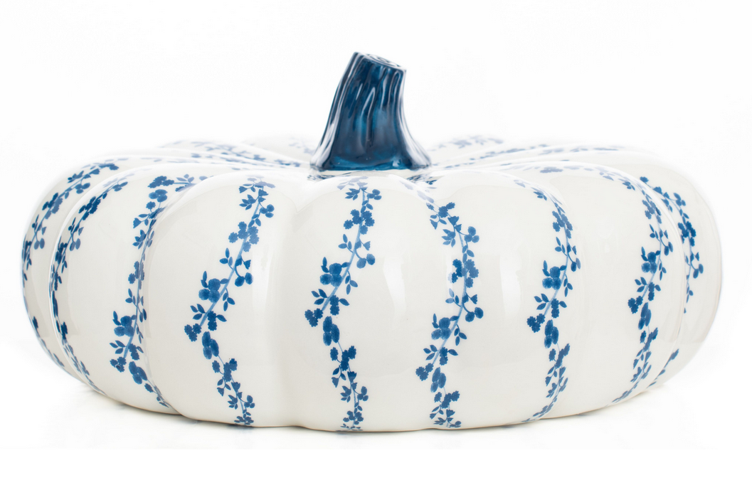 Blue & White Trellising Vine Pumpkin- Jumbo - Curated Home Decor