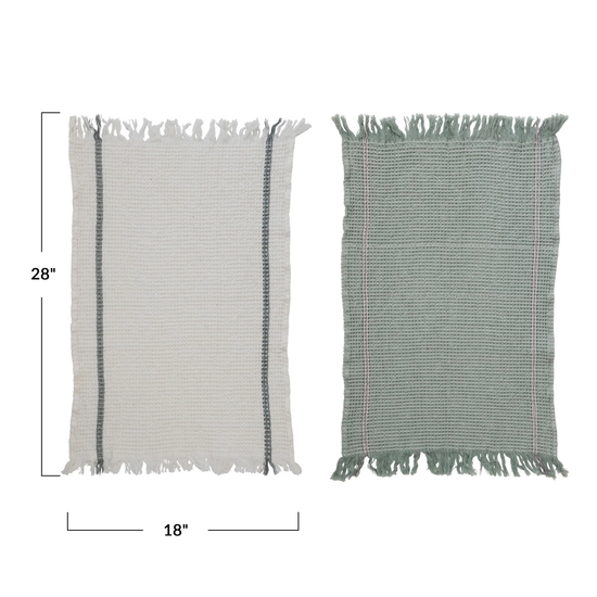 Cotton Waffle Weave Tea Towels w/ Fringe, 2 Colors - Curated Home Decor