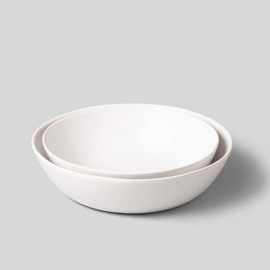 The Low Serving Bowls: Speckled White