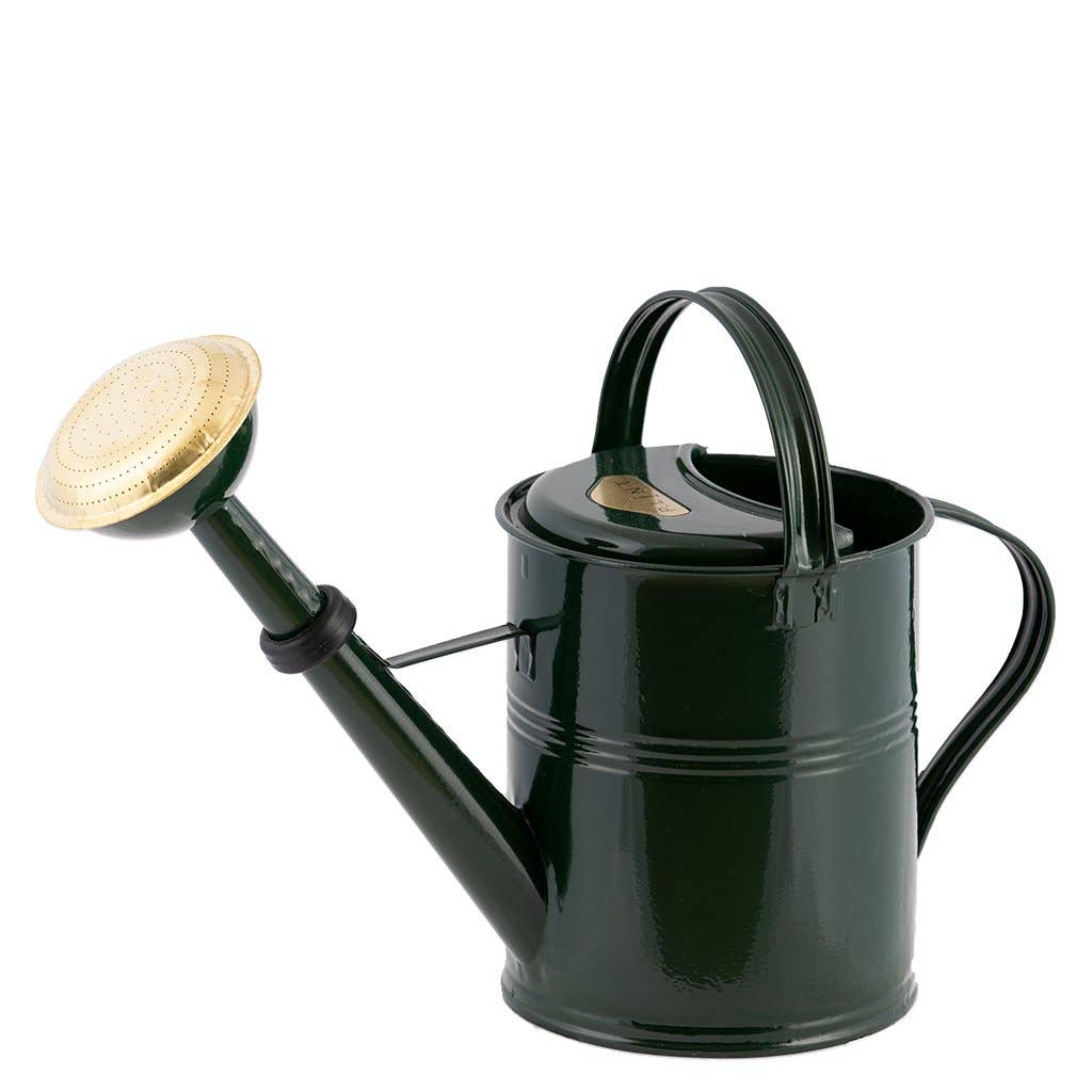 Hunter Green and Brass Powder Coated Metal Watering Can 5L - Curated Home Decor