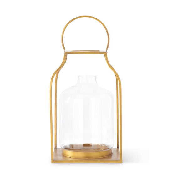 27 "Gold Metal Trapezoid Lantern w/Glass Hurricane - Curated Home Decor