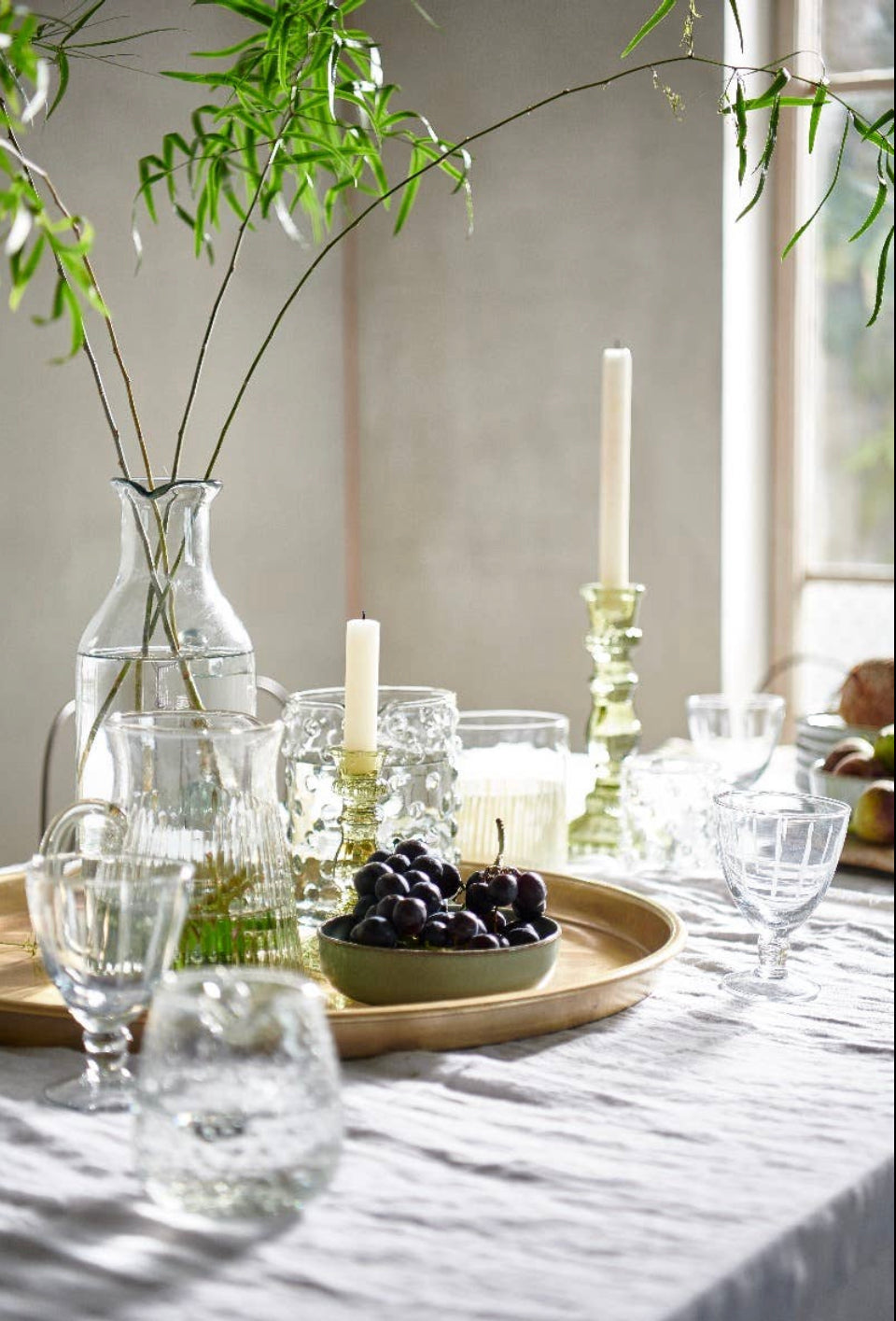 Olive Green Glass Candle Holder (Tall) - Curated Home Decor