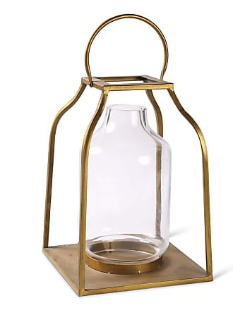 27 "Gold Metal Trapezoid Lantern w/Glass Hurricane - Curated Home Decor