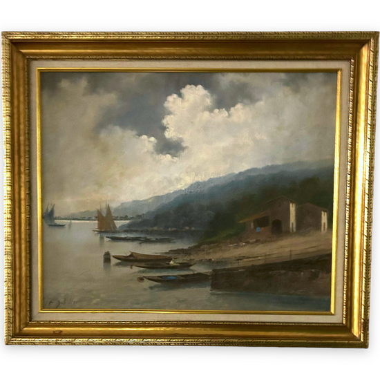 Vintage Seaside Oil Painting by F. Schiller - Curated Home Decor