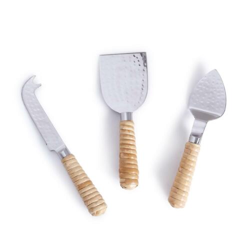 Set of 3 Rattan Wrapped Cheese Knives - Curated Home Decor