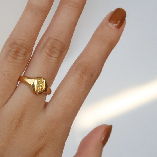 18K Gold Filled Rose Signet Ring - Curated Home Decor